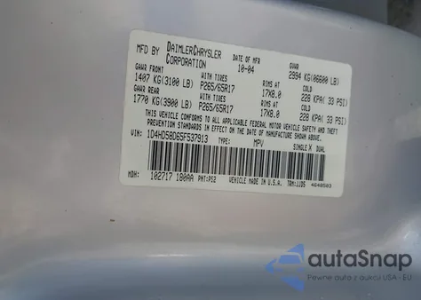 2005 Dodge Durango Limited from USA, damaged, VIN 1D4HD58D65F537913